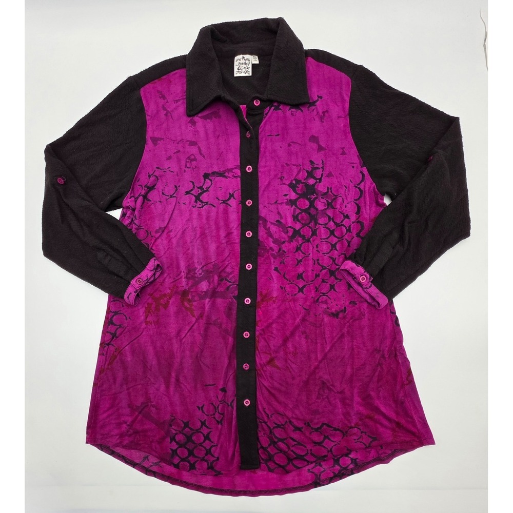 Parsley and Sage Wearable Art Magenta and Black Blouse Top Shirt Tunic XL